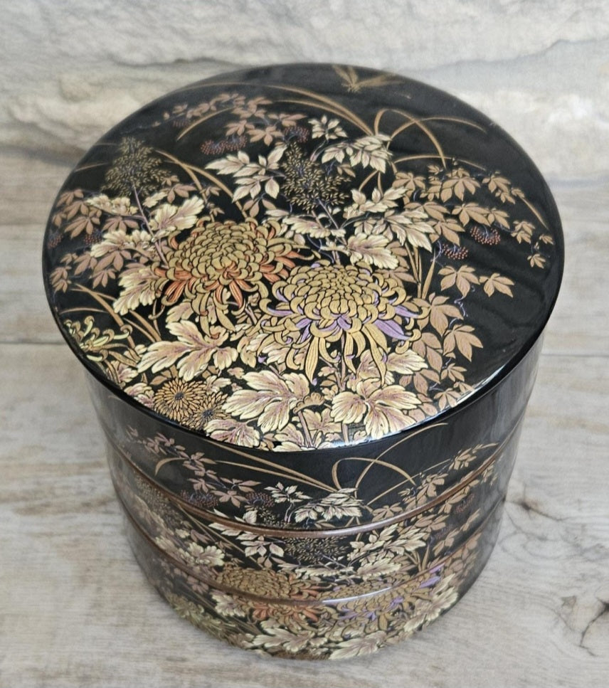 Japanese 3 Tiered Porcelain Lidded Box Butterfly Flowers Shibata Toki Vintage