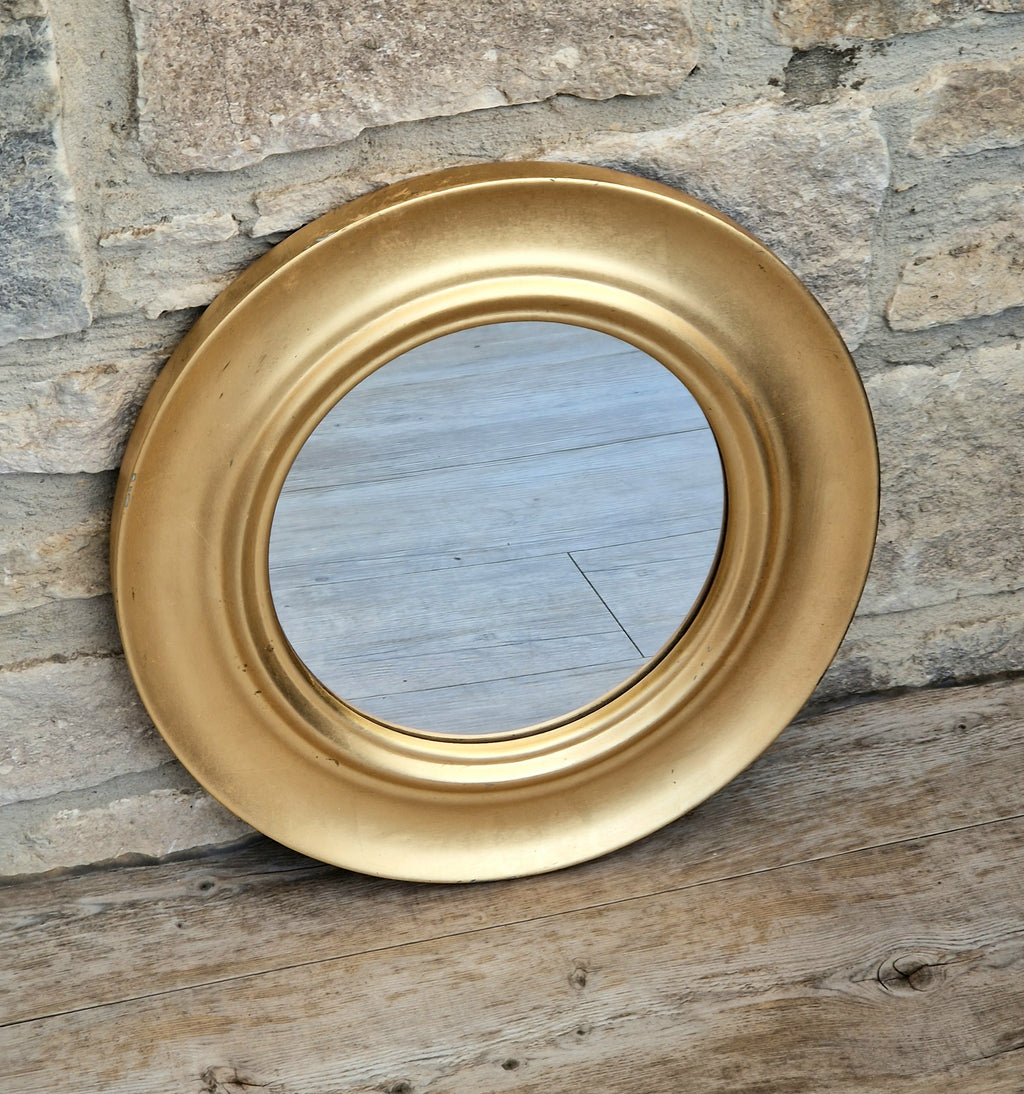 Vintage Gold Gilt Frame Round Wall Mirror Resin 33cm Diameter Hollywood Regency