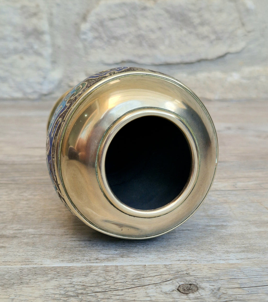 Chinese Late Qing Champleve Enamelled Bronze Small Vase 19th Century Antique