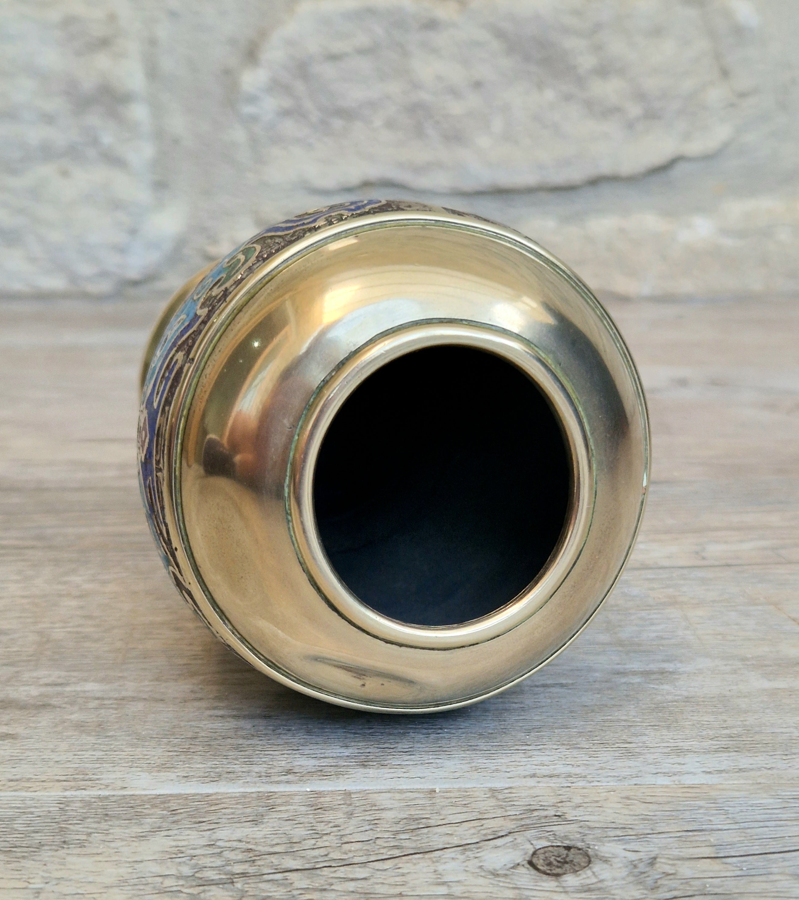 Chinese Late Qing Champleve Enamelled Bronze Small Vase 19th Century Antique
