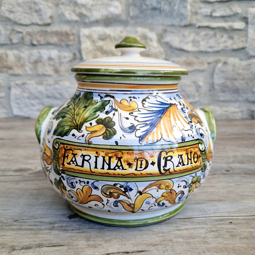 Deruta Italian Majolica Ceramic Lidded Flour Jar Vintage Kitchen Decor