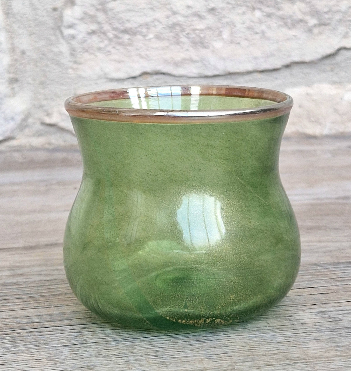 Antique Probable Salviati Dott. Murano Glass Small Beaker Green Gold Leaf, Venetian c.1875–1890, Handblown 13.5cm Rare
