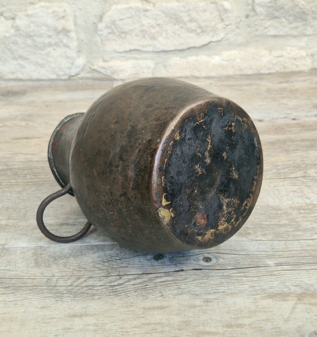 18th Century Hammered Bronze Cauldron Pot Wrought Iron Handles Historic Repair Antique Kitchenalia Vessel