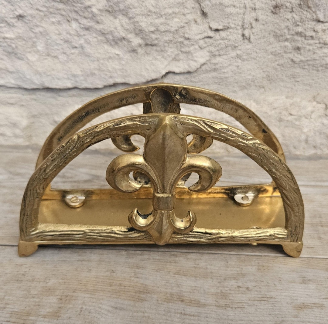 Midcentury Letter Rack Brass Fleur de Lys Design Hollywood Regency Decor