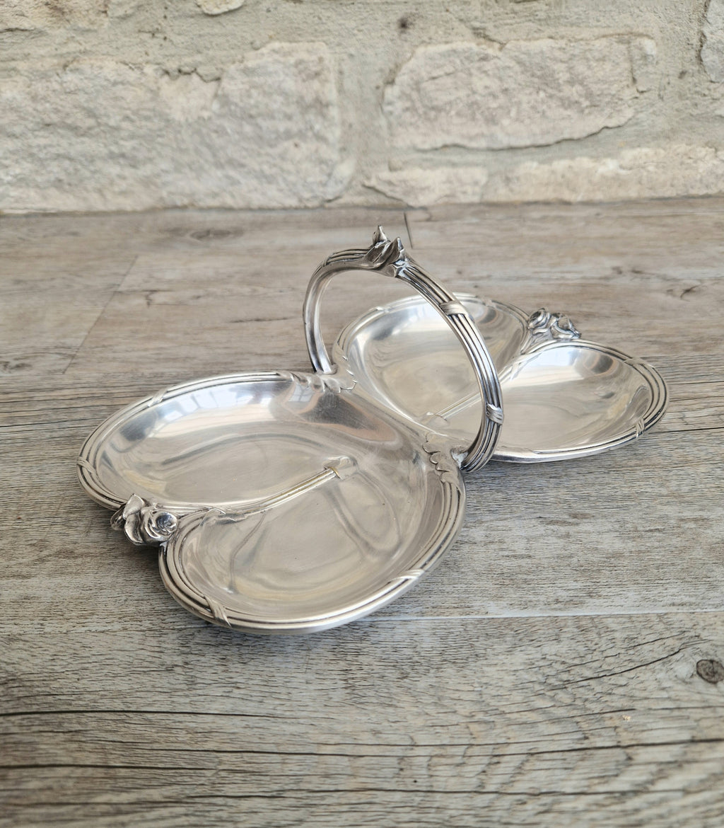 Antique Tray Christofle Gallia Silver Plated Handled Serving Tray Art nouveau Rose Design Made in France