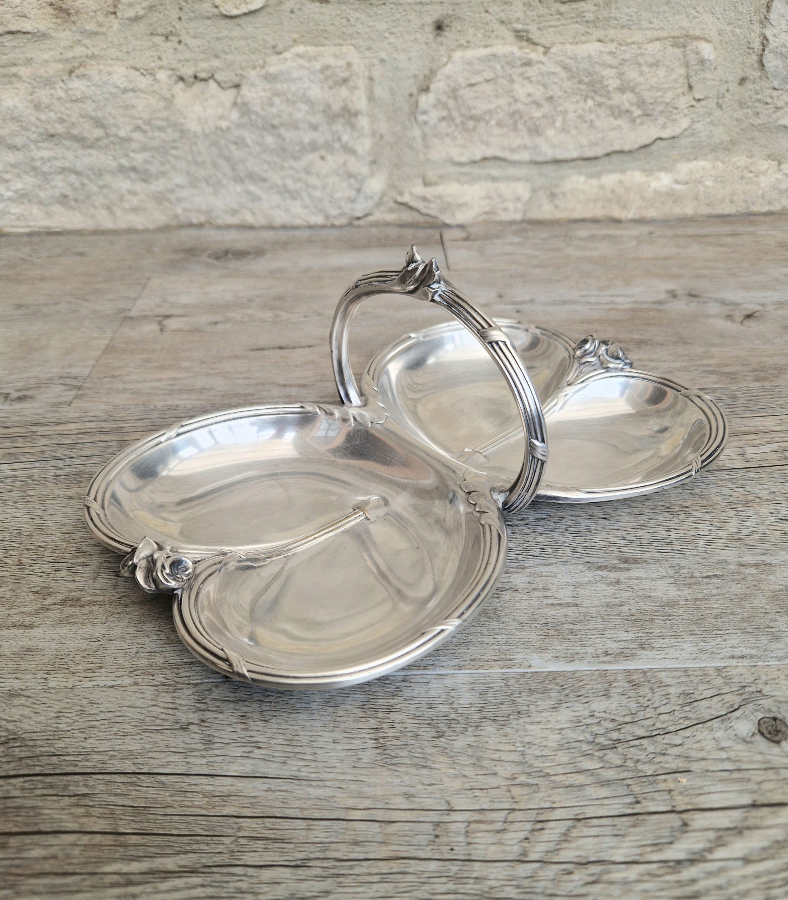 Antique Tray Christofle Gallia Silver Plated Handled Serving Tray Art nouveau Rose Design Made in France