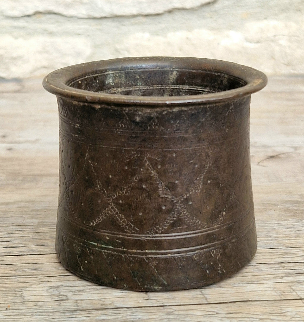 Antique 19thC Indian Bronze Panchpatra Holy Water Cup Heavy Cast Ritual Puja Pot 383g