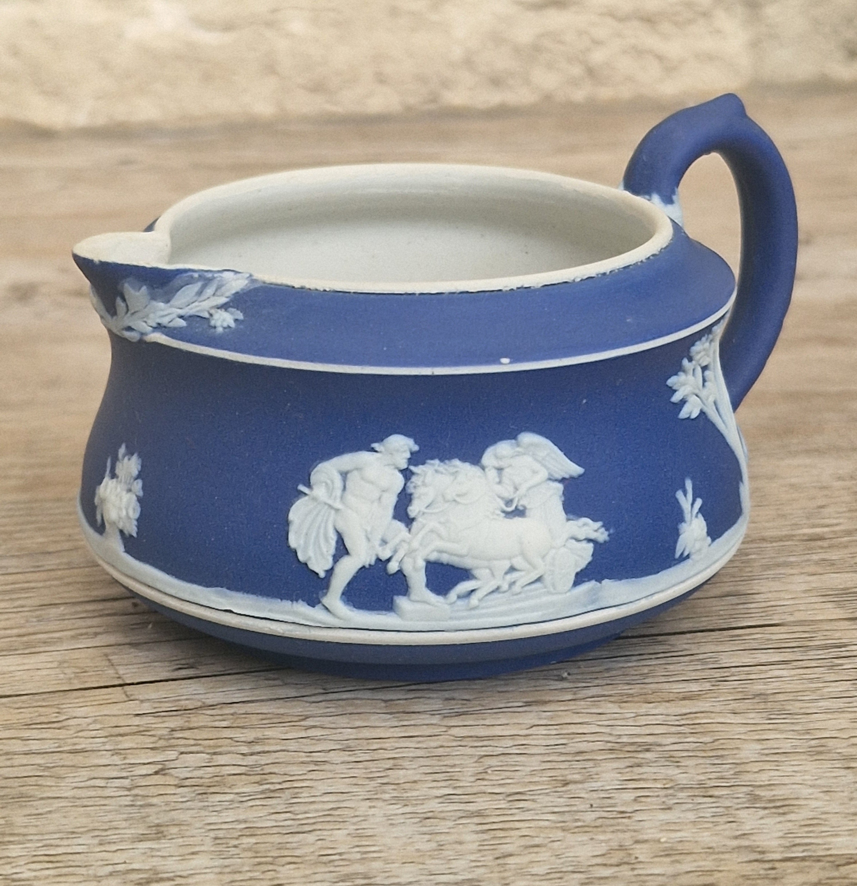19th Century Wedgwood Jasperware Creamer Dark Blue Dipped Body with Neoclassical Cameos