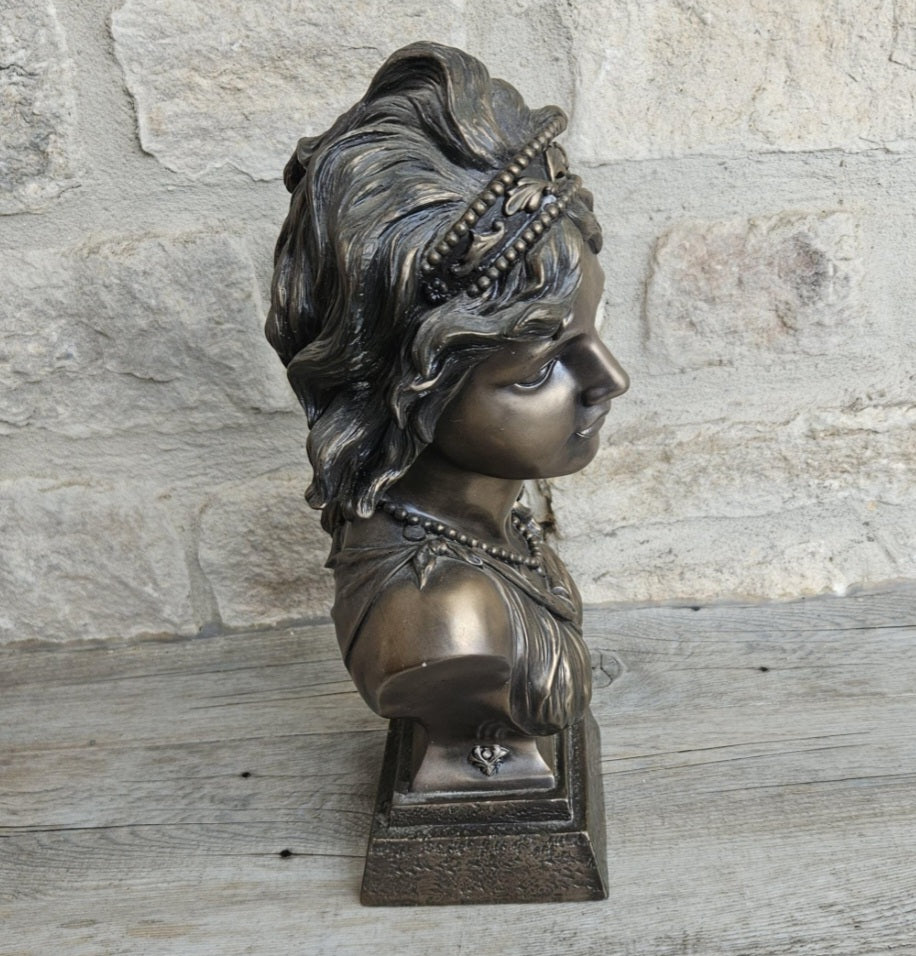 Vintage 2001 Large Resin Female Bust by Crosa Cold Cast Bronze Effect Very Heavy 32cm Tall