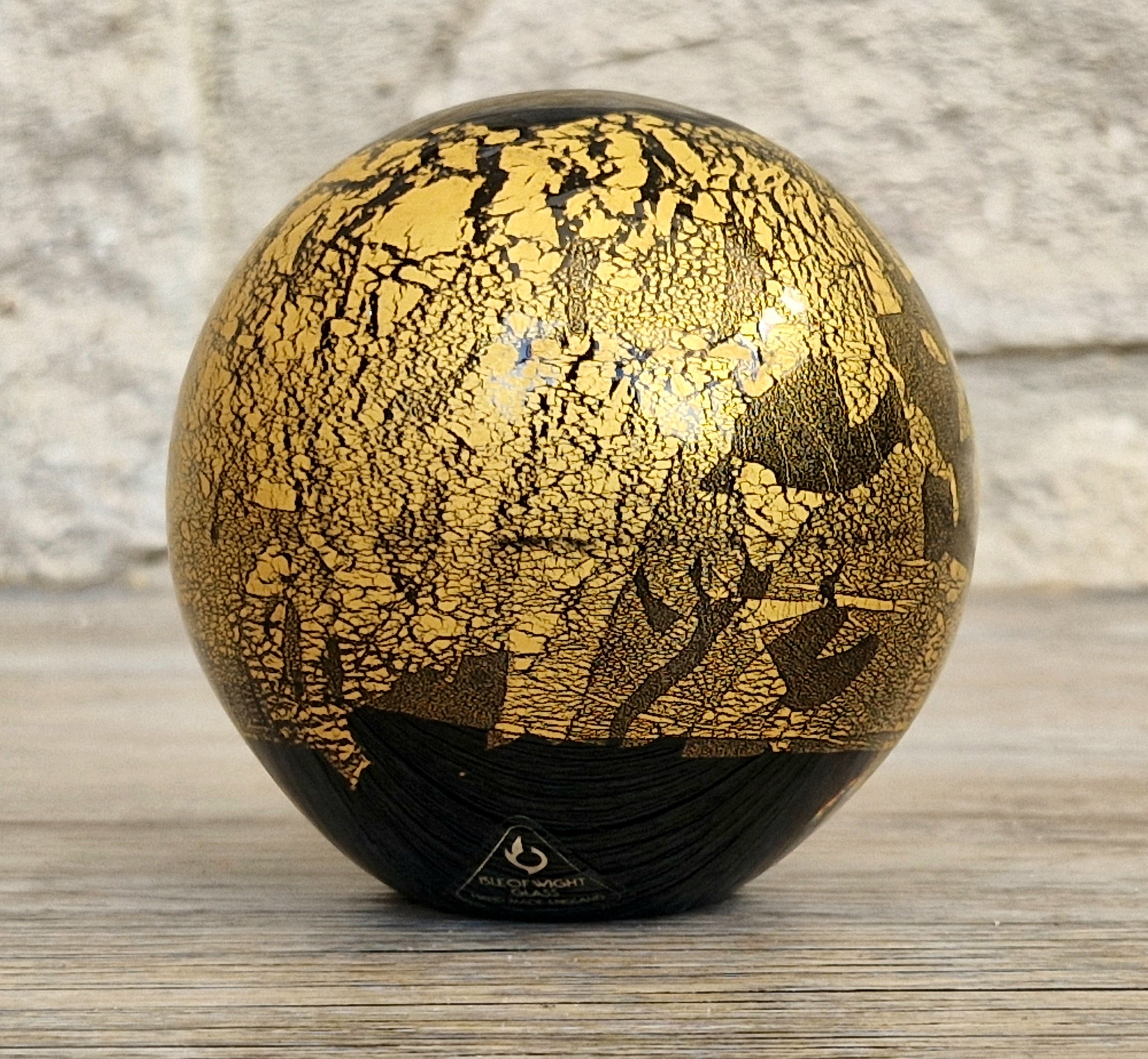 Isle of Wight Art Glass Black Azurene Ball Paperweight Michael Harris 1970s England