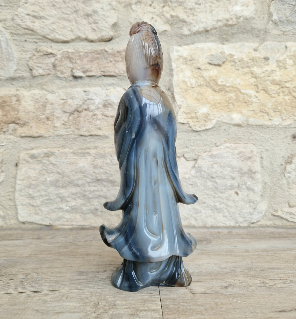 Antique Carved Chinese Agate Figure Kuan Yin Bodhisattva of Compassion *Repair