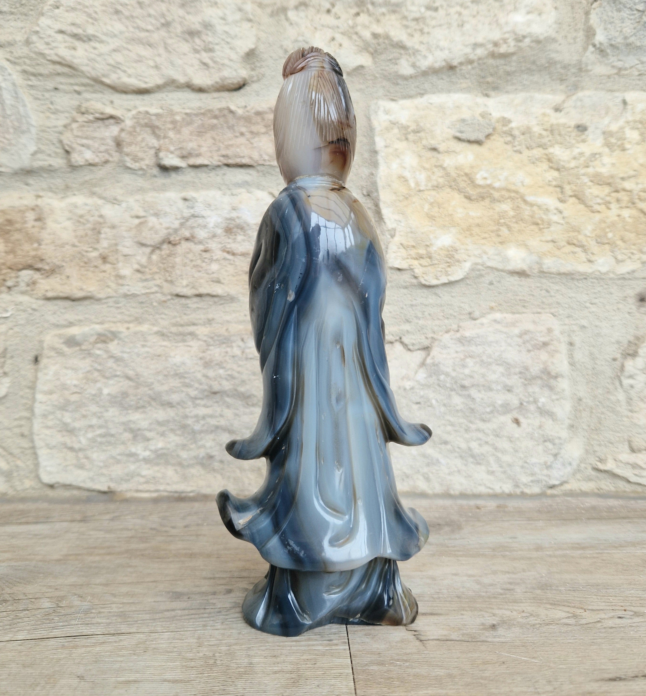 Antique Carved Chinese Agate Figure Kuan Yin Bodhisattva of Compassion *Repair