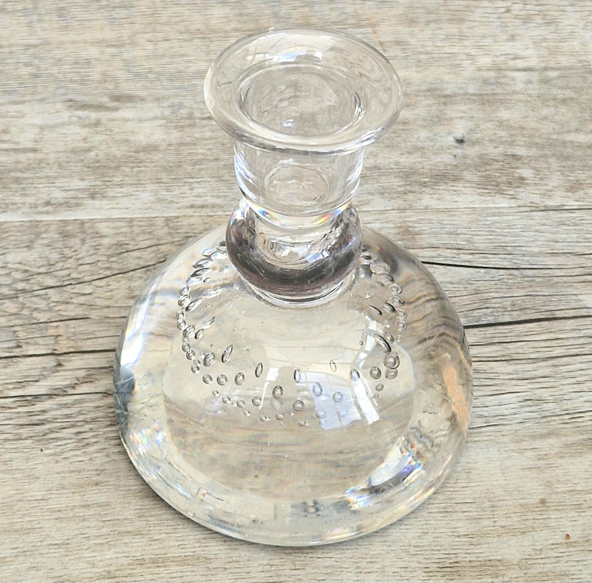 Rare Whitefriars 1940s Clear Controlled Bubble Candlestick 9318 William Wilson