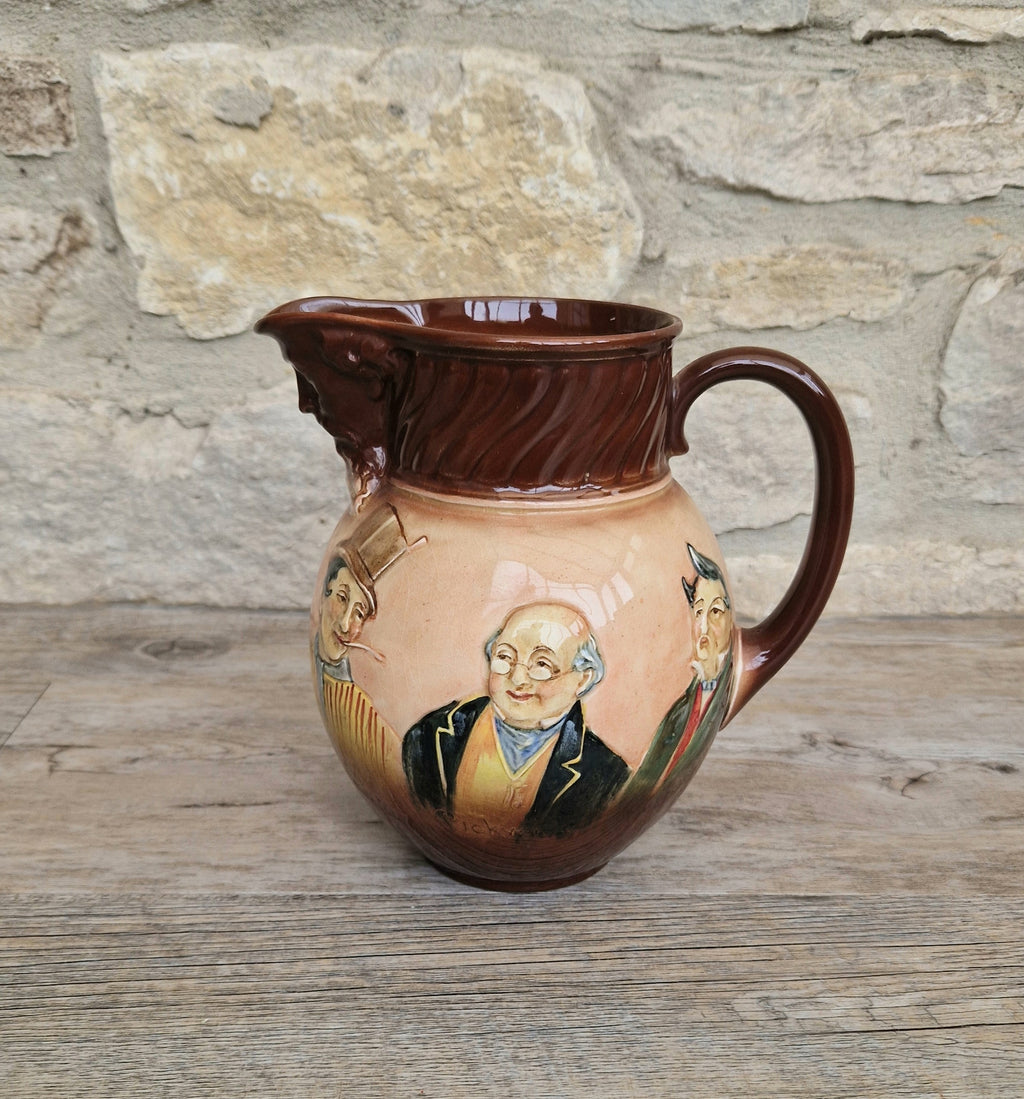Royal Doulton Charles Dickens Pitcher: Antique Raised Relief Ceramic Jug Made in England