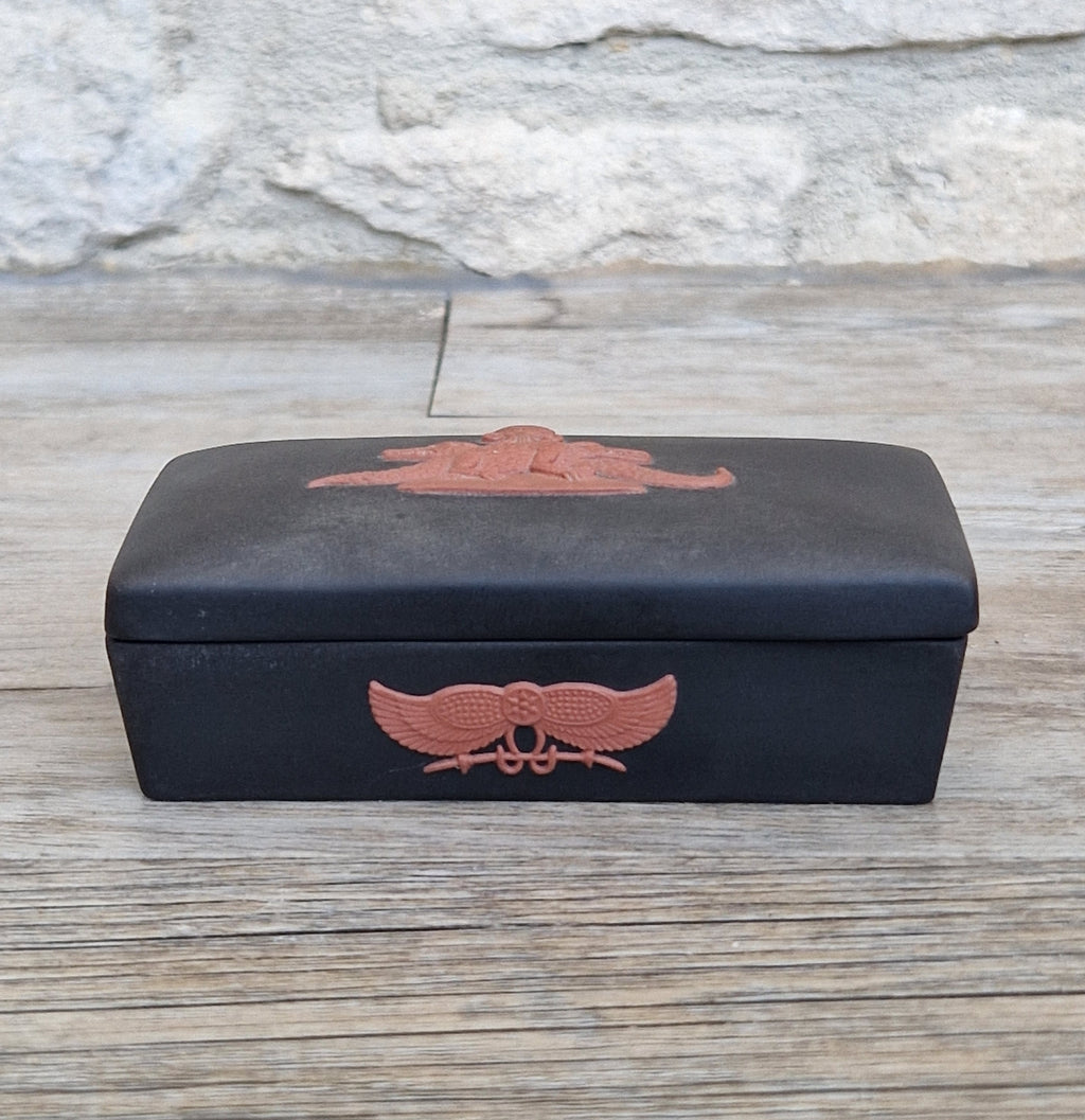 Wedgwood Black Jasperware Terracotta Egyptian Crocodiles Trinket Box