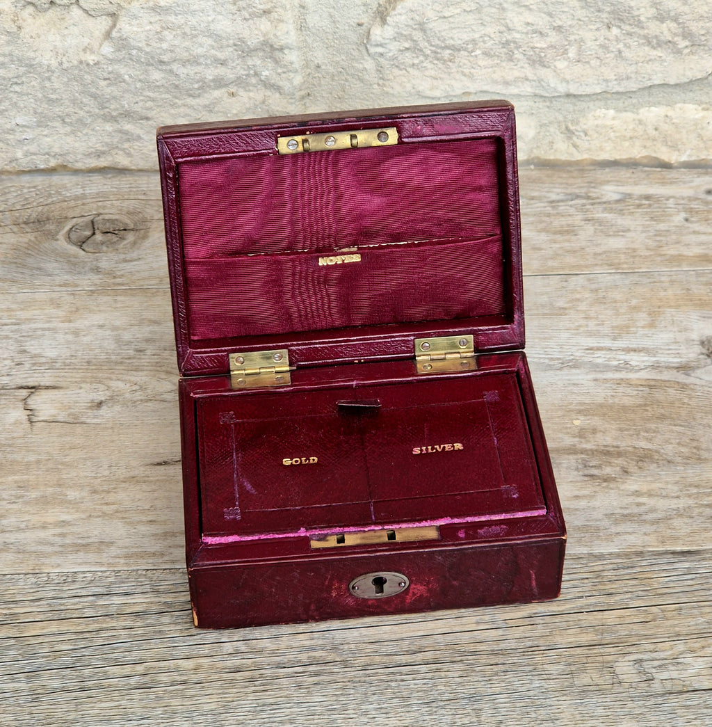 Fine Antique Victorian c.1890 Morrocan Red Leather Bullion Box Coin Box Safe