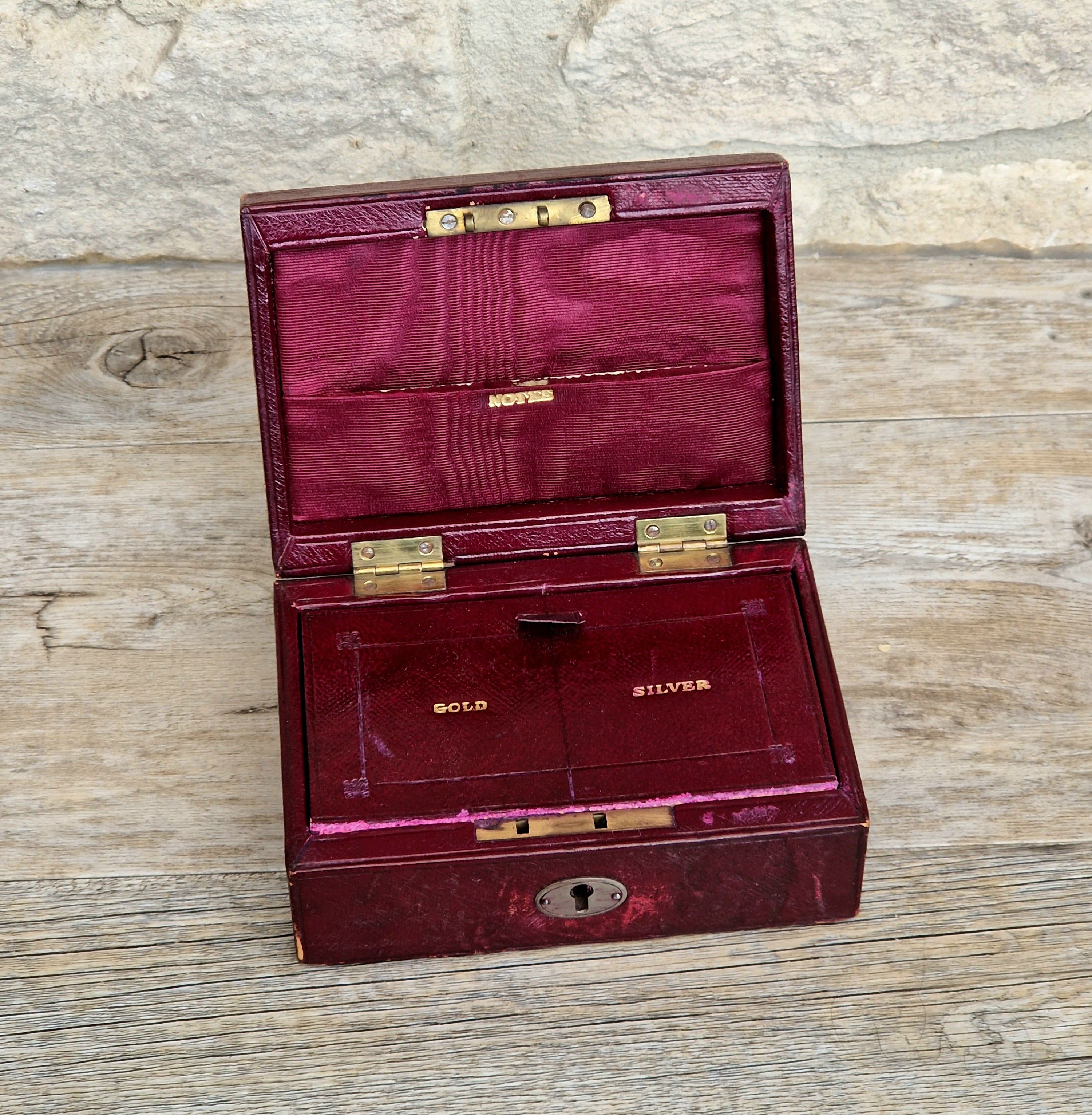 Fine Antique Victorian c.1890 Morrocan Red Leather Bullion Box Coin Box Safe