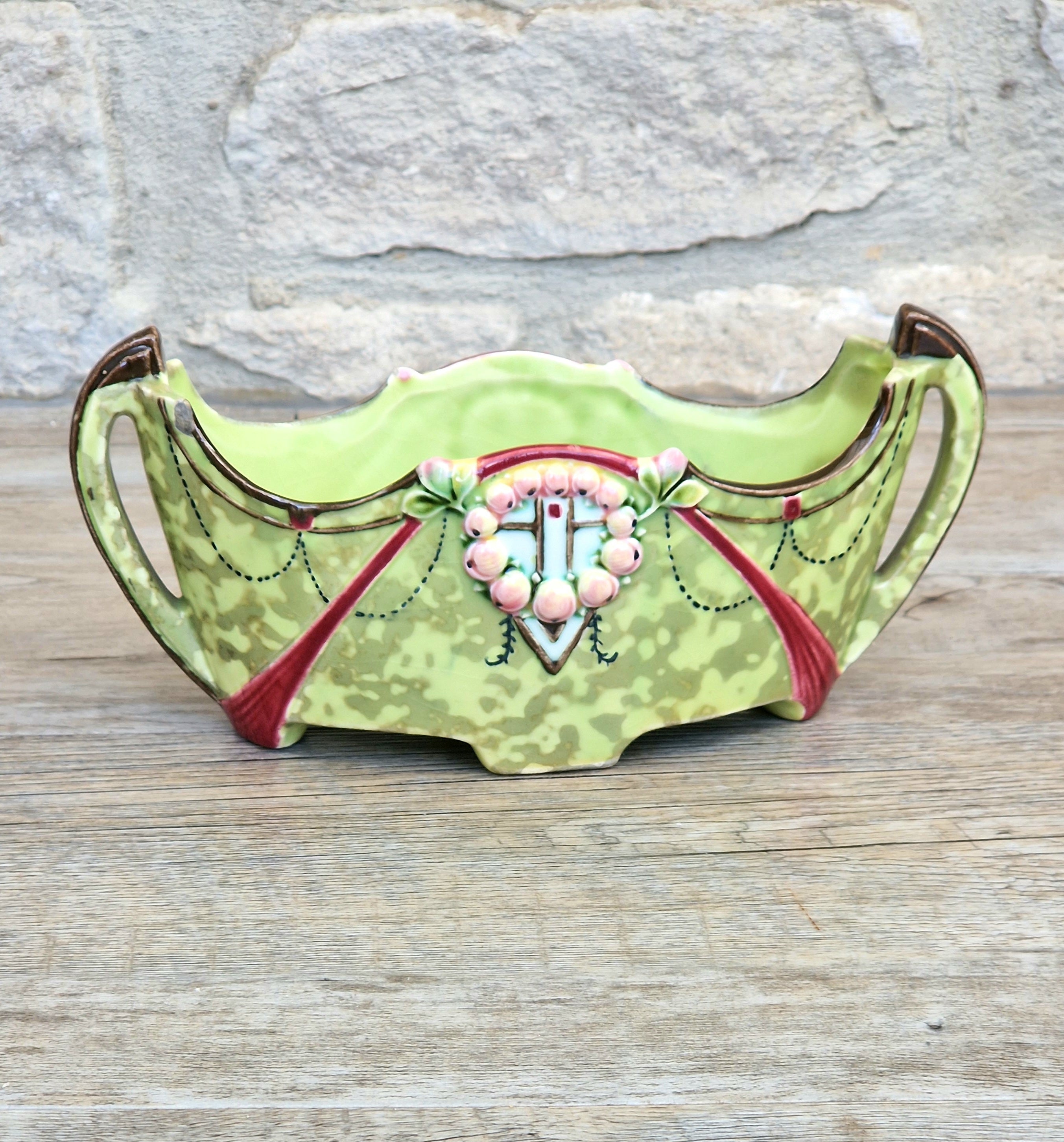 Art Nouveau Duxer Babotine Planter: Antique Hand-Painted Jardiniere