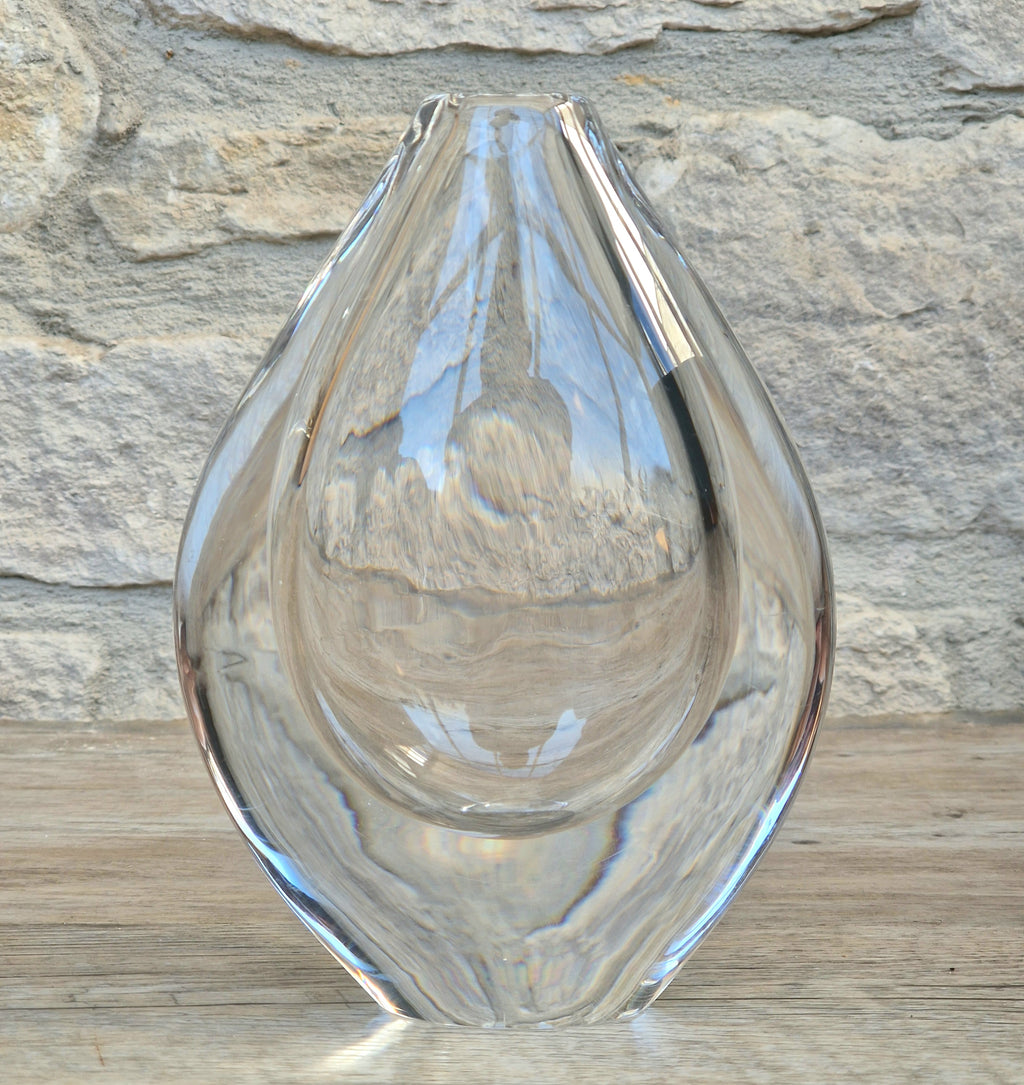 Vintage Orrefors PU3632 Crystal Teardrop Vase Mid Century Swedish Art Glass Sven Palmqvist 16cm
