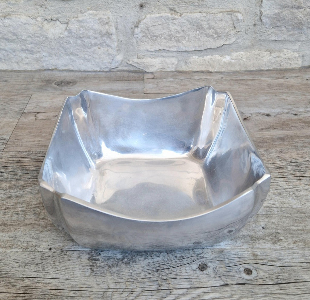 Art Deco Design Large Fruit Bowl Polished Aluminium Metal Heavy Vintage