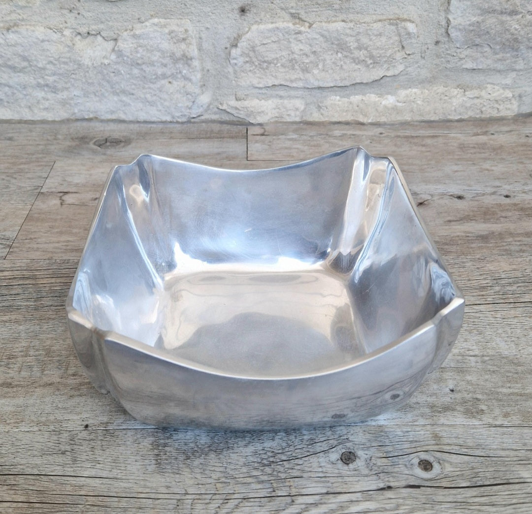 Art Deco Design Large Fruit Bowl Polished Aluminium Metal Heavy Vintage