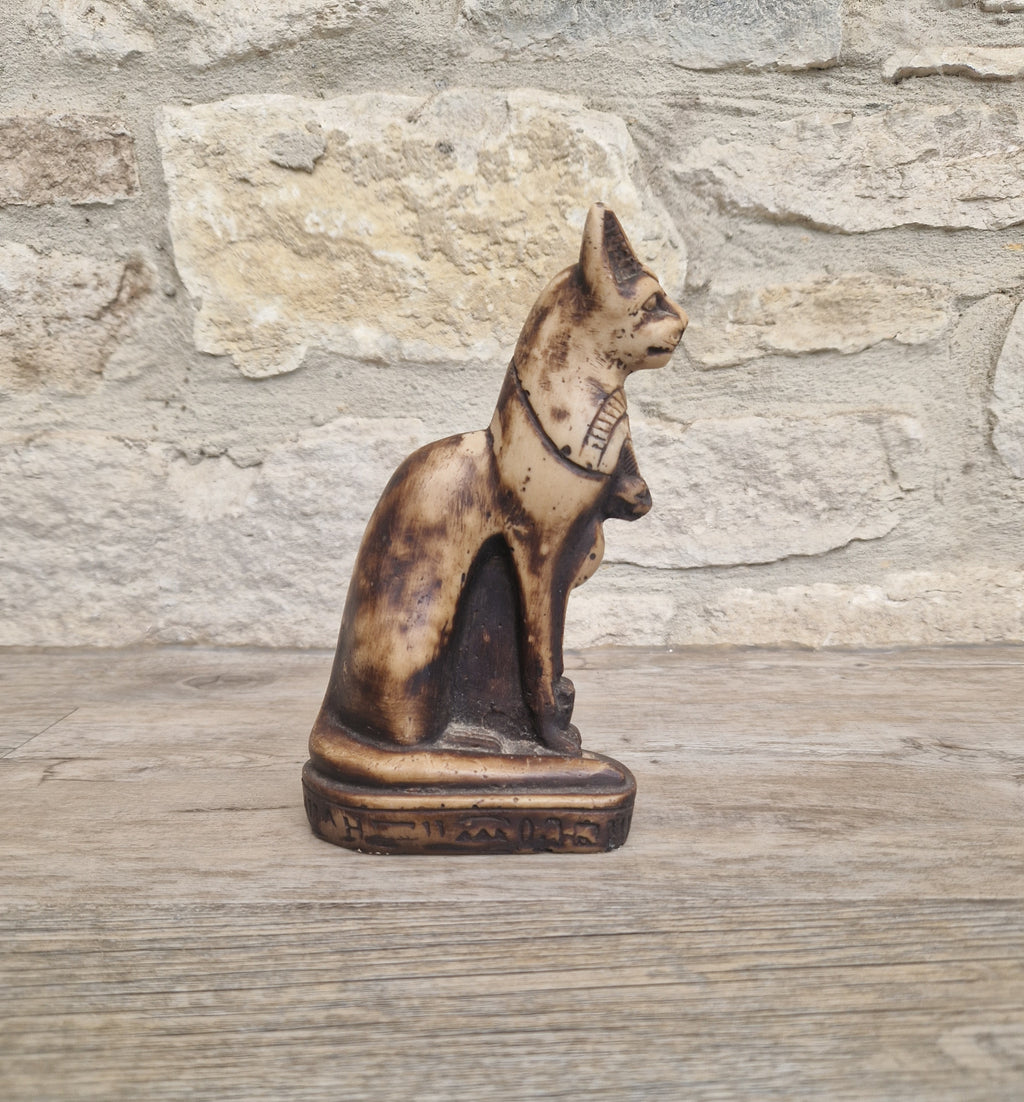 Vintage Hand Carved Stone Bastet Cat Figurine - Egyptian Goddess Ornament