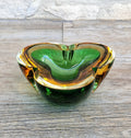 Mid-Century Tri-Form Seguso Sommerso Murano Art Glass Bowl Amber & Green 1970s 13cm