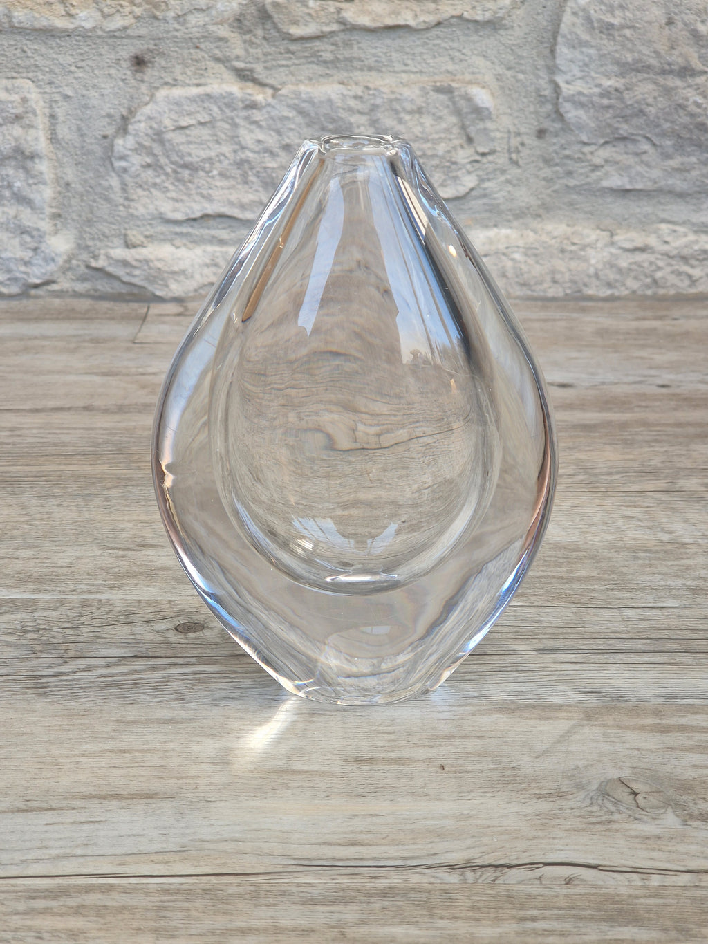 Vintage Orrefors PU3632 Crystal Teardrop Vase Mid Century Swedish Art Glass Sven Palmqvist 16cm