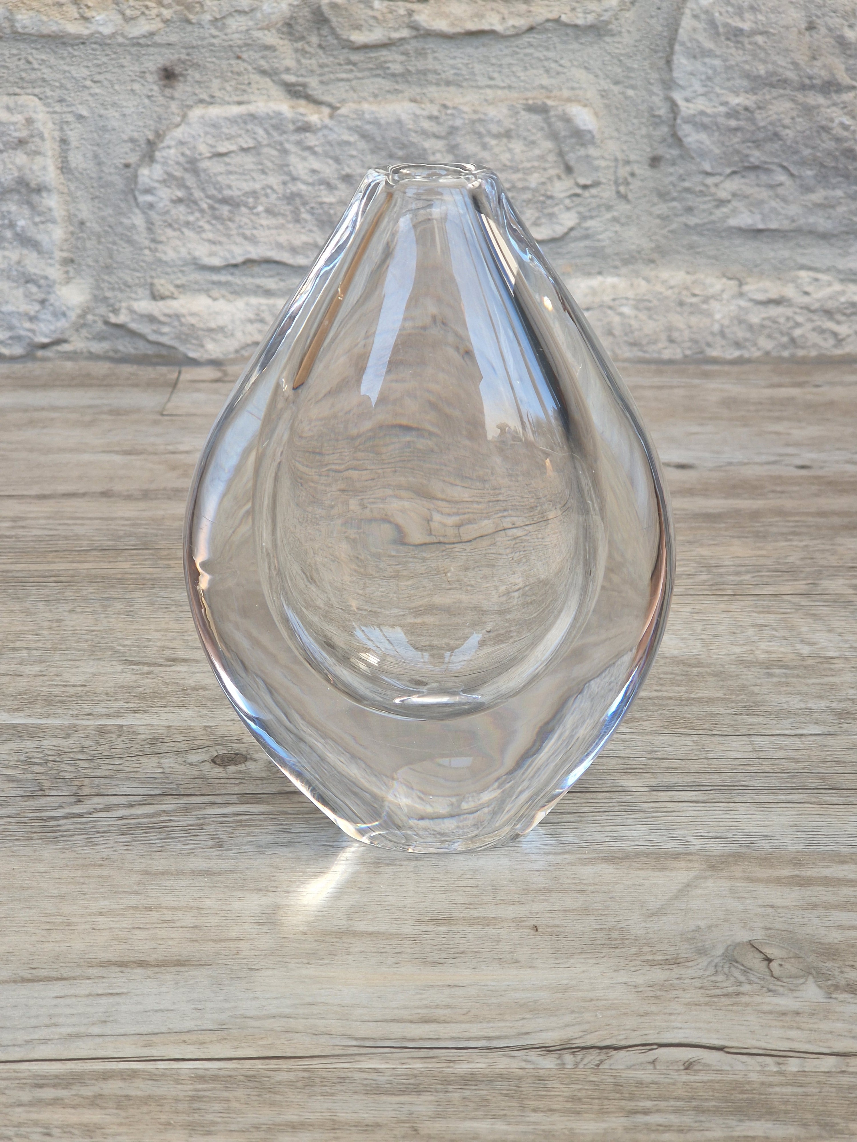 Vintage Orrefors PU3632 Crystal Teardrop Vase Mid Century Swedish Art Glass Sven Palmqvist 16cm