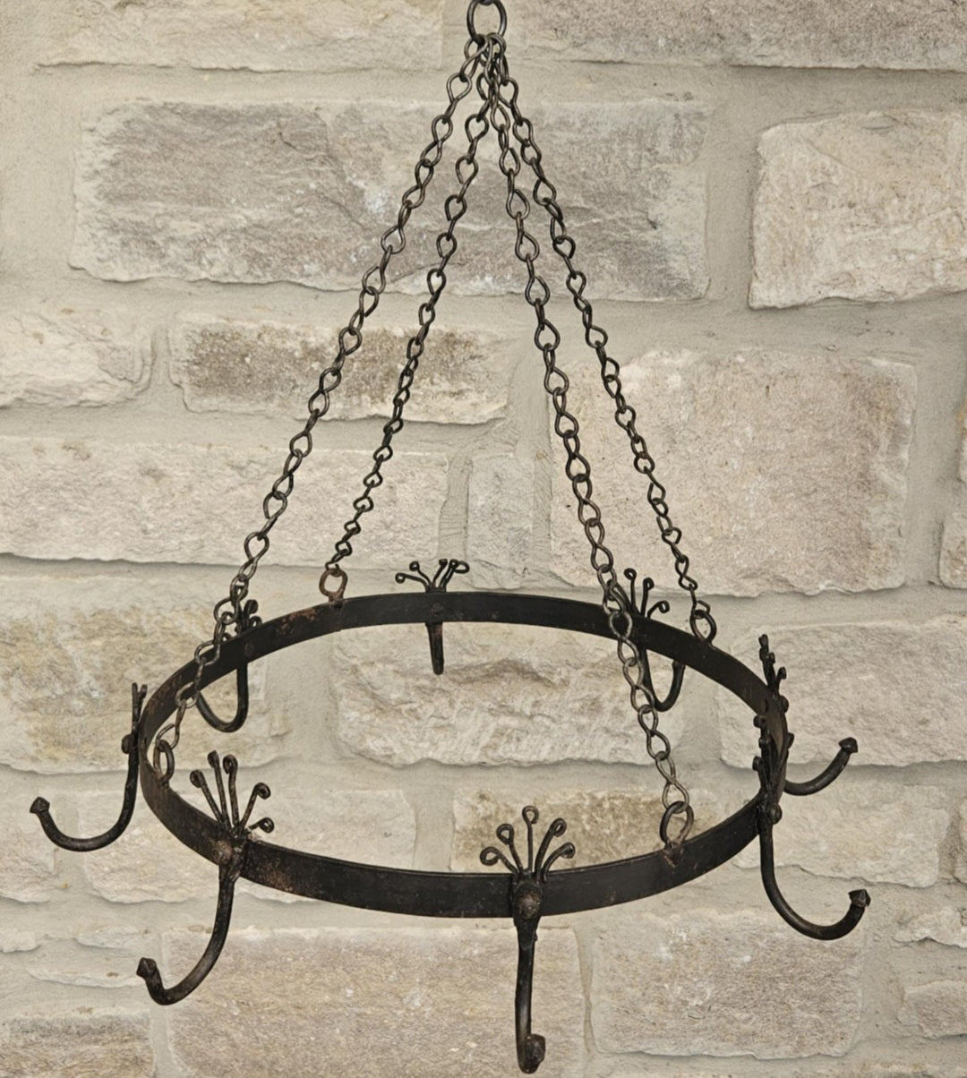 Vintage Hanging Cast Iron Game Rack or Pot Rack with Patina Mid 20th Century