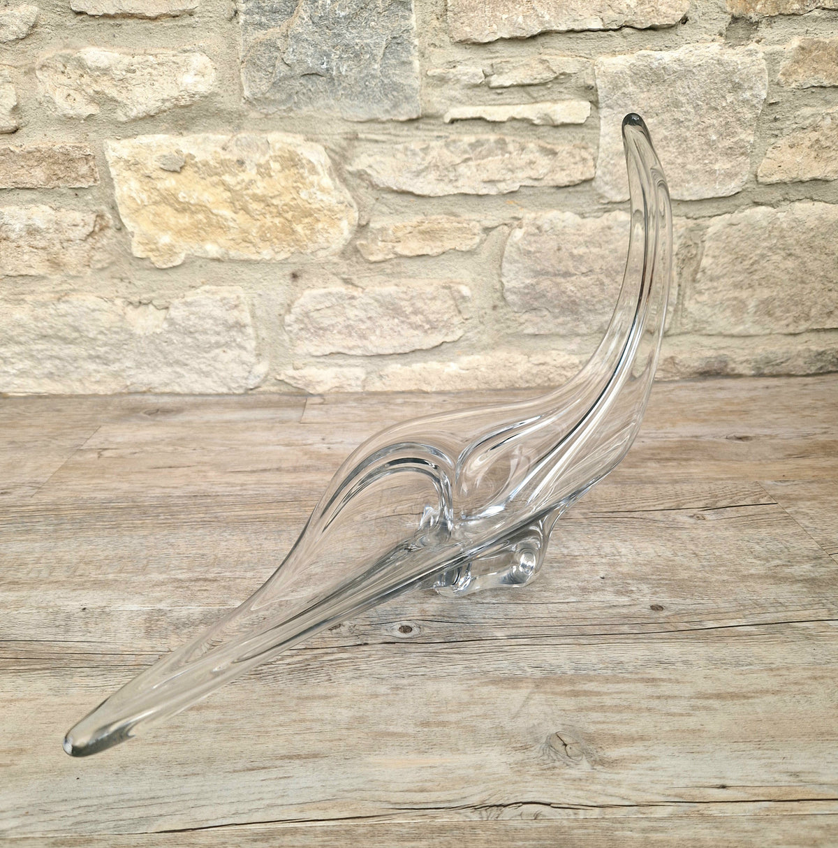 Vintage Art Vannes France Signed Lead Crystal Centerpiece | 1950s Mid Century Modern Biomorphic Freeform Sculptural Glass Bowl