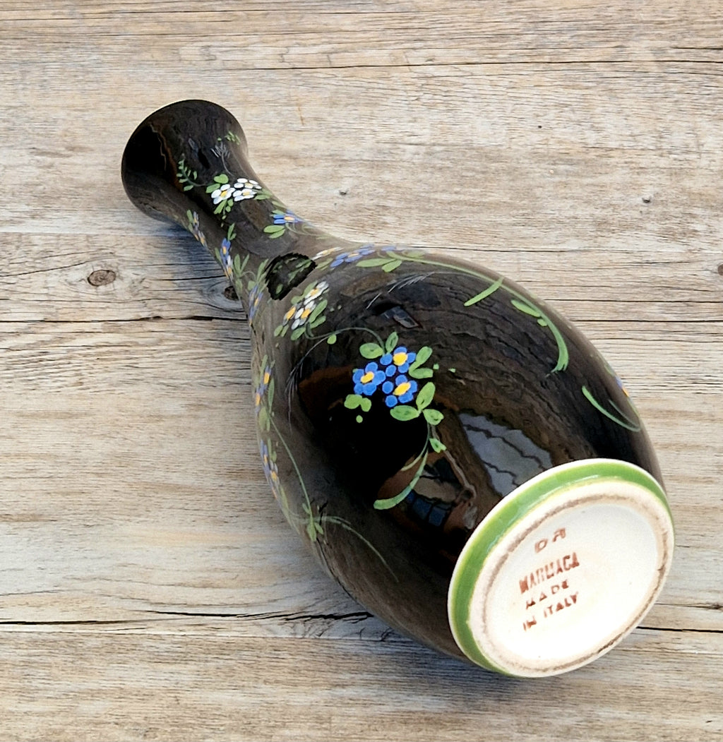 Marmaca San Marino Vase Art Ceramic Black Floral Amphora Tall Bottle Vase 1950's