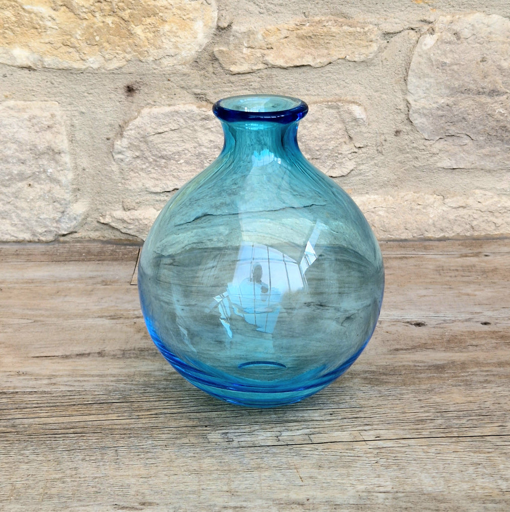 Mid-Century Kingfisher Blue Dartington Glass Mould Blown Globe Vase 17cm Rare