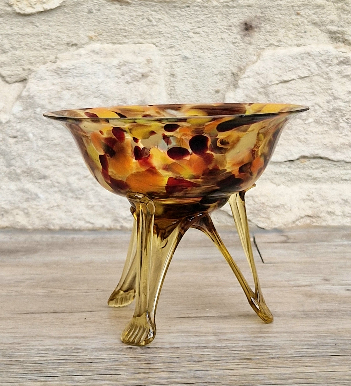 Vintage Italian Style Art Glass Bowl Confetti Glass Three Legged Tripod Bowl