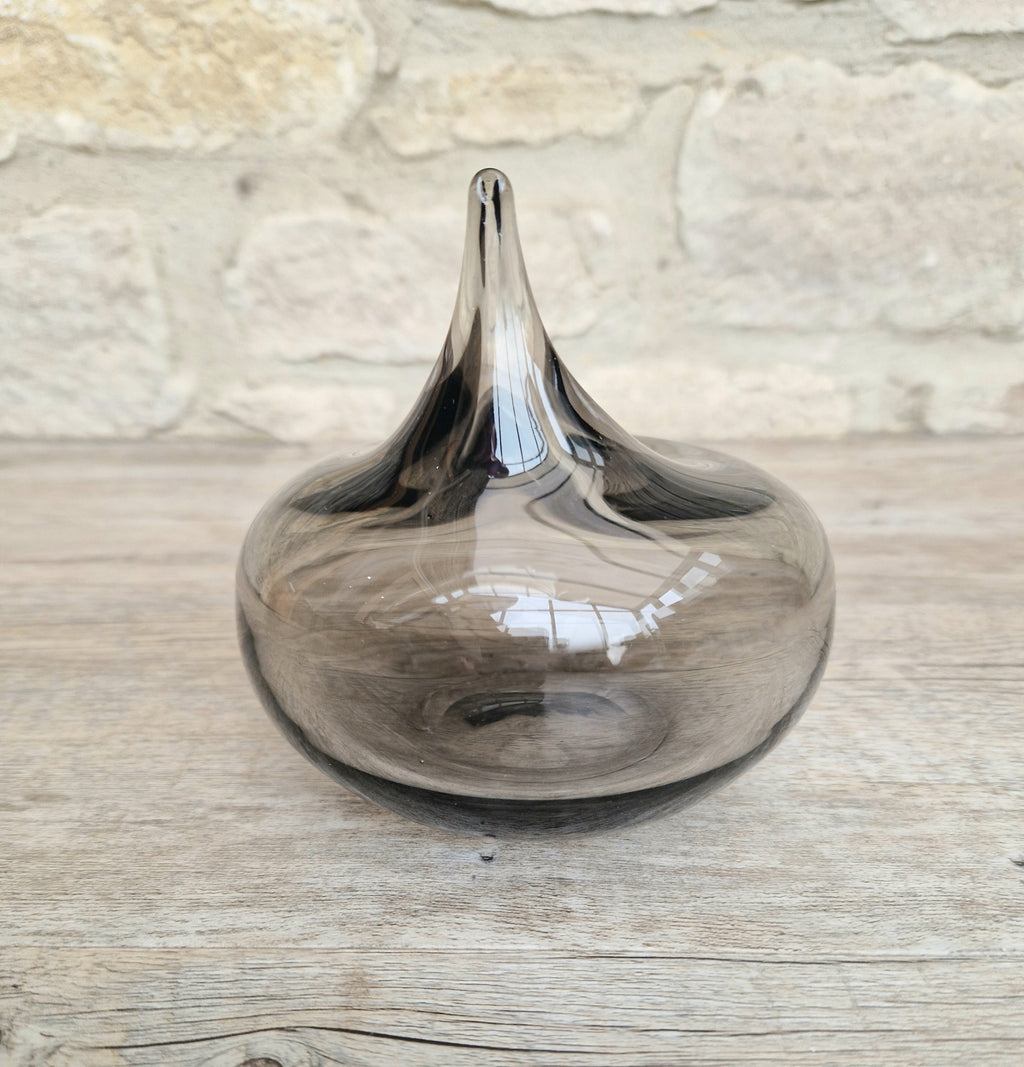 Mid Century Smoke Art Glass Space-age Round Beaked Vase