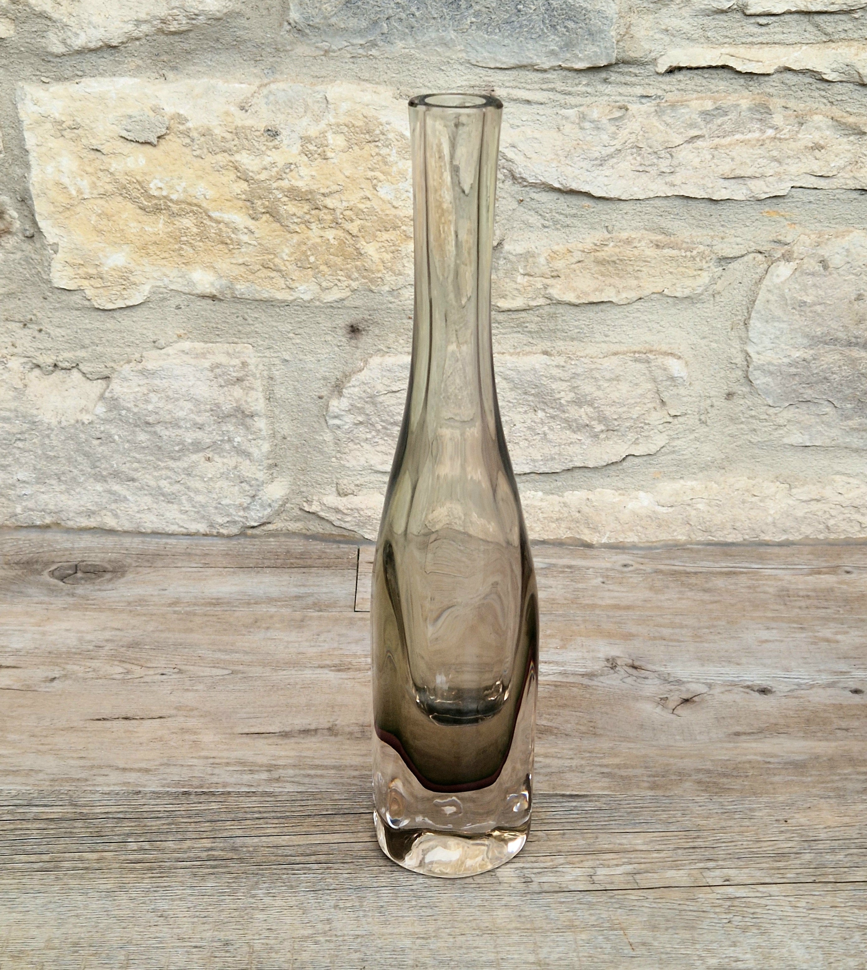 Rare Mid Century Heavy Hand Blown Triple Sommerso Art Glass Bottle Vase 31cm