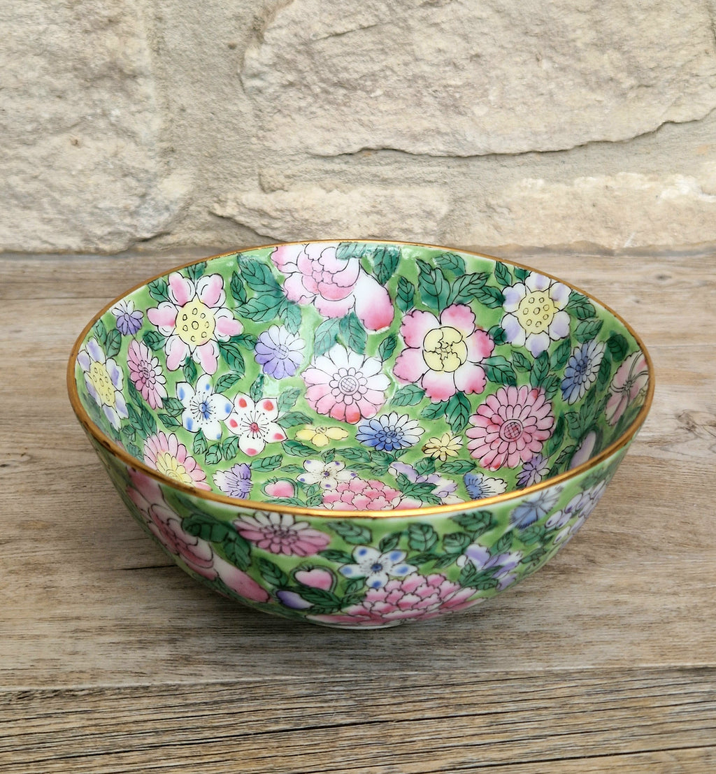 Chinese Republic Period 'Mille Fleur' Porcelain Bowl All-Over Hand-Painted Famille Rose 6" Decorative Bowl