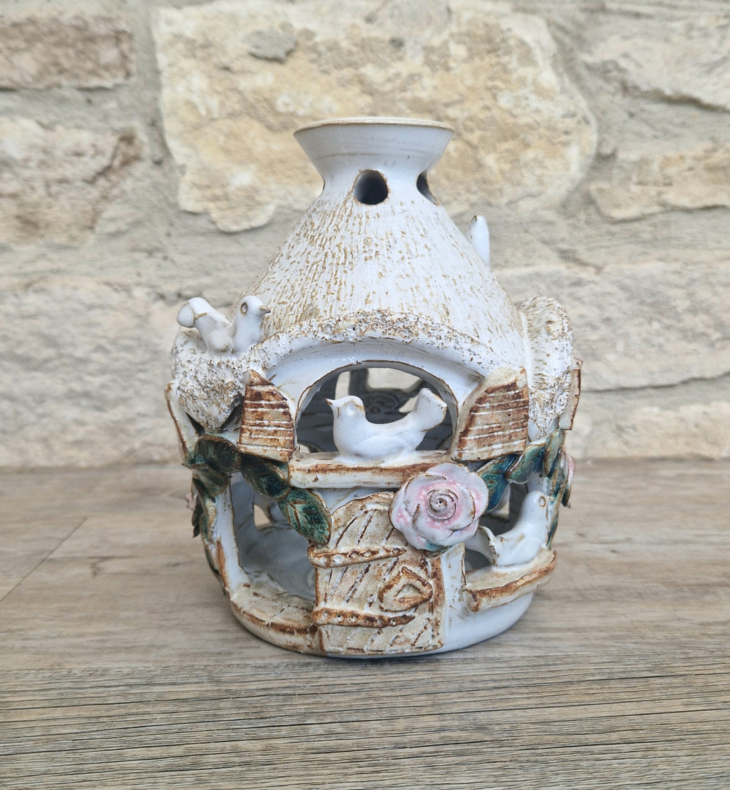 Vintage Pottery Large Bird House Essential oil Diffuser Handmade Pottery Ark Pottery Made England Heavy 1kg 135grams Dove Cote Bird House