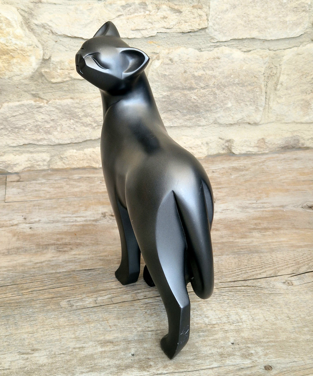 4D Art Cat Sculpture Figurine 2010 Black Animal Forms Stylized Matte Ornament 30cm