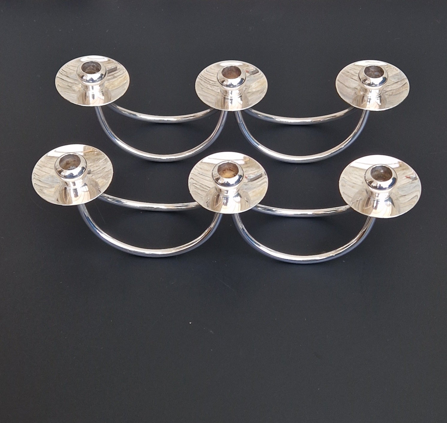 1960's Berg 'Selandia' Danish 3 Branch Minimalist Candelabra Candle Holders x 2