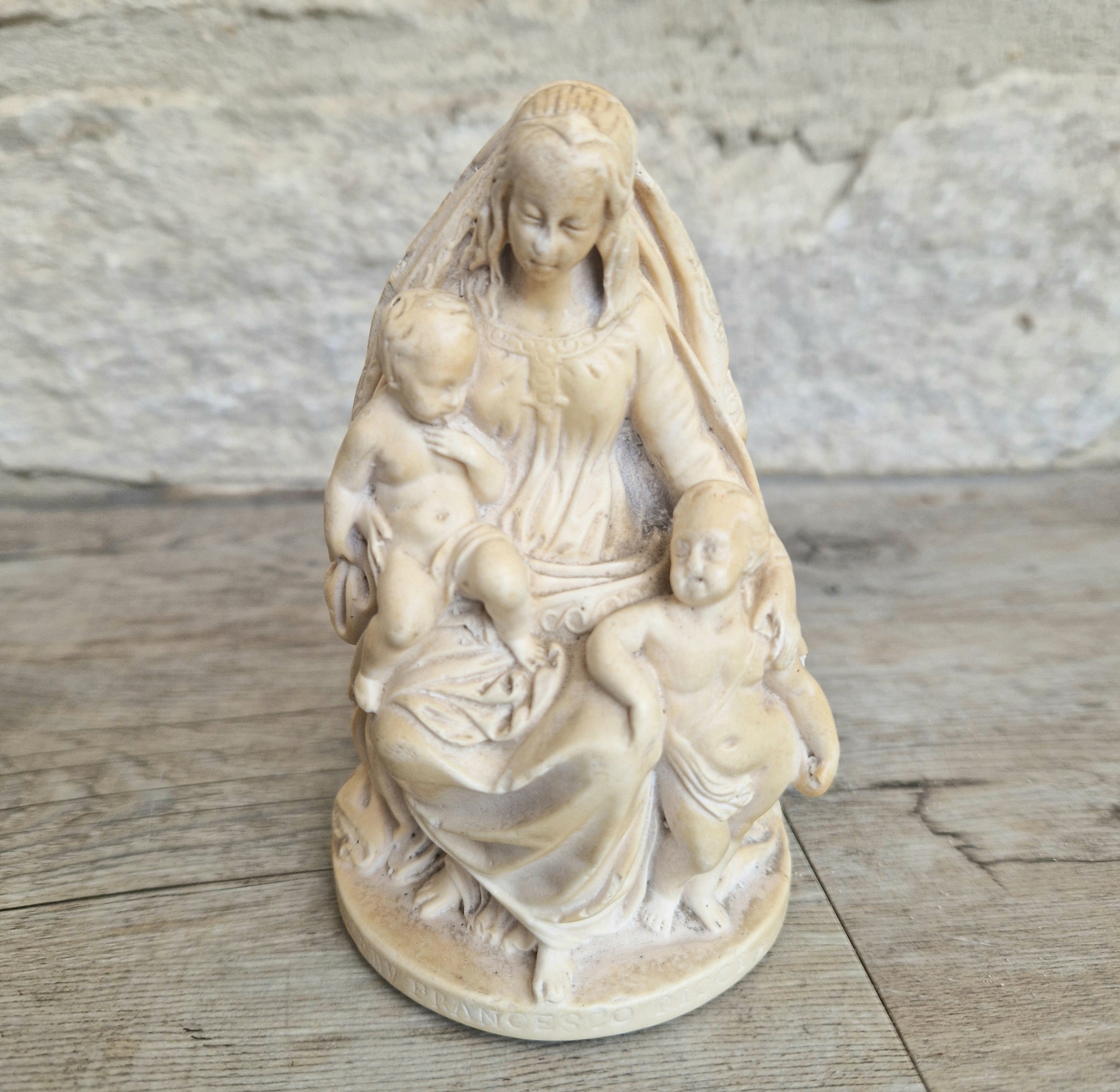 19th Century Antique Meerschaum Figurine Madonna & Child, St John Cherub. Hand-Carved Italian Grand Tour.