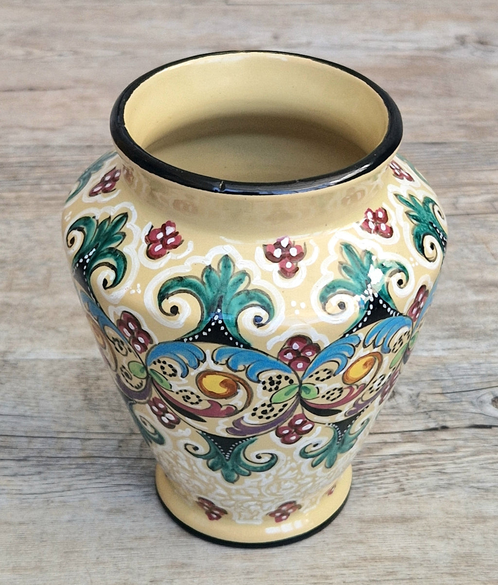 Vintage Molaroni Pesaro Italian Majolica 15cm Grotesque Baluster Vase