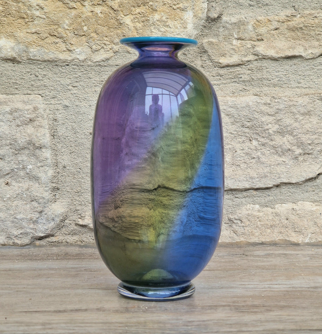 Transjö Hytta Swedish Art Glass Rainbow Vase WRC Signature Ann Wolff, Jan-Erik Ritzman and Sven-Åke Carlsson Vintage Mid Century Piece 6"
