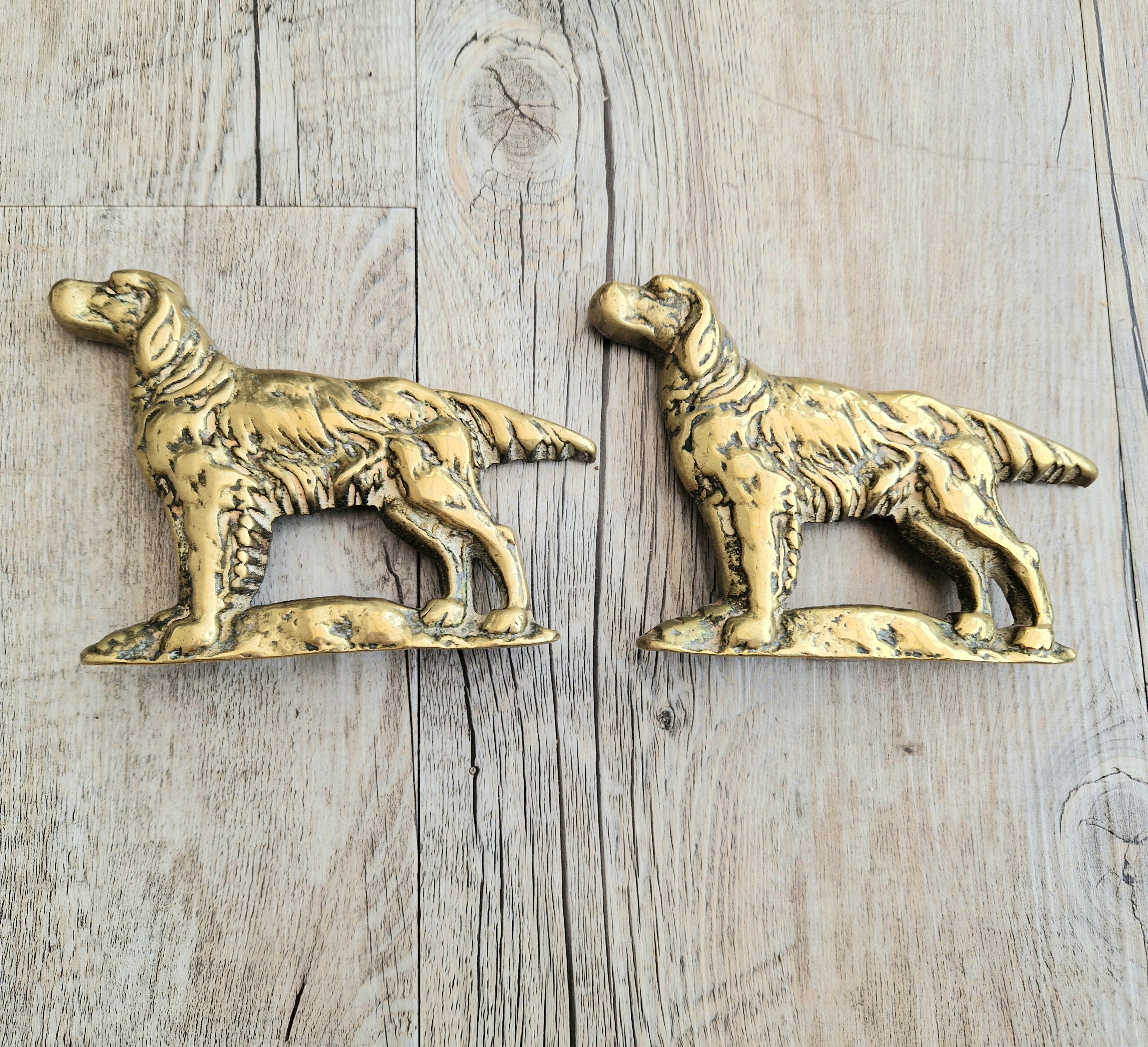 Pair of Vintage Brass Irish Setter Dogs Half Mold Stand Desk Ornaments