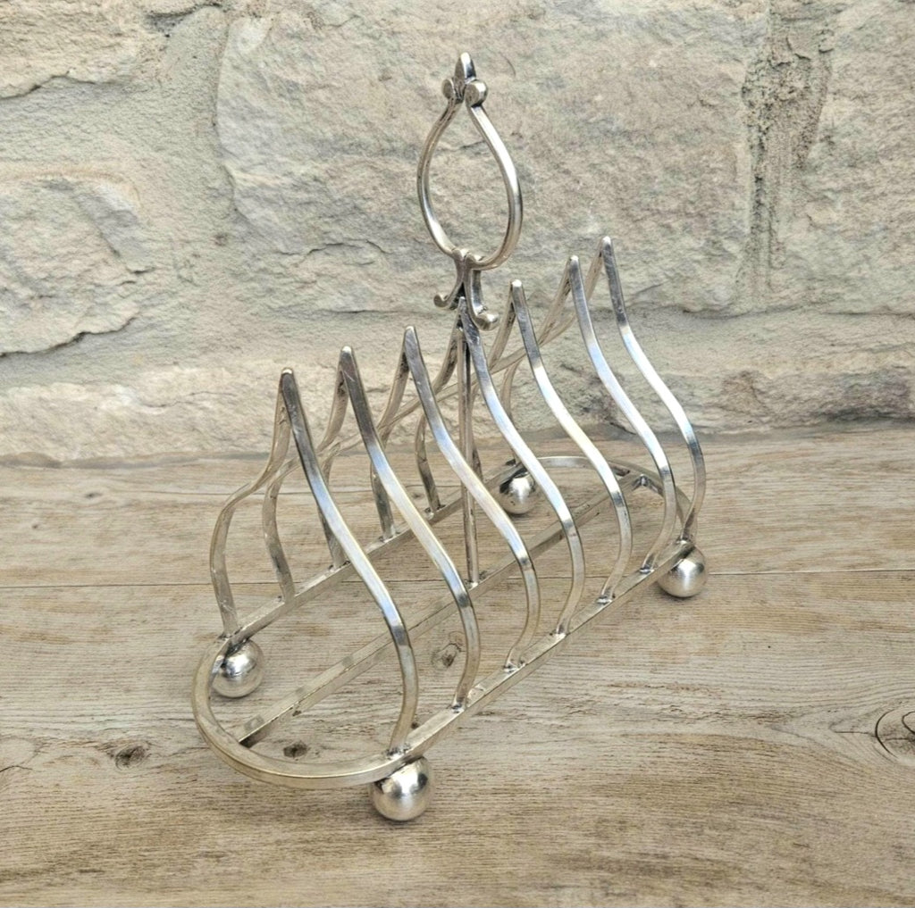 Antique Gothic Style Large Silver Plated Toast Rack Ball Feet