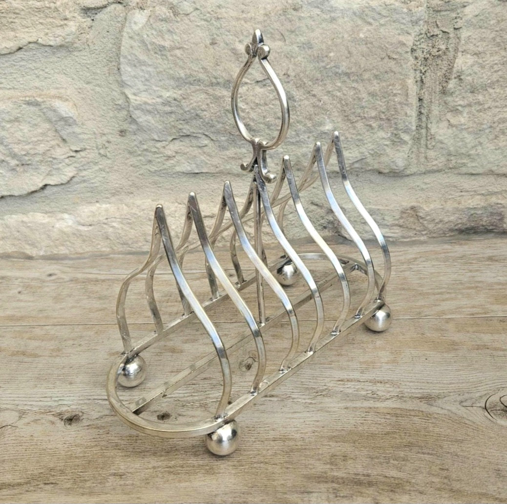 Antique Gothic Style Large Silver Plated Toast Rack Ball Feet