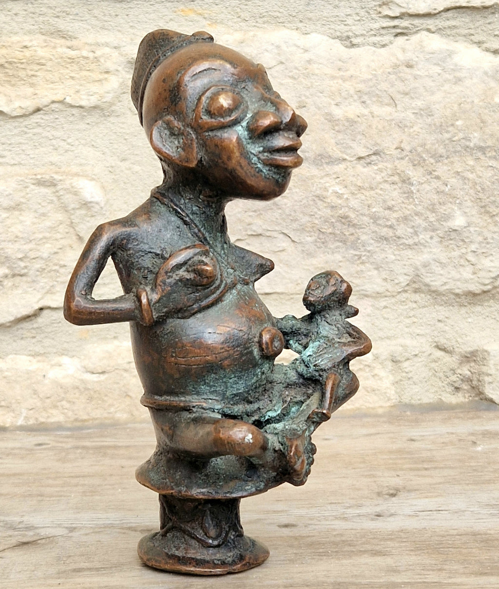 Antique African Tikar Cameroon Cast Bronze Fertility Motherhood Maternity Figure Statue