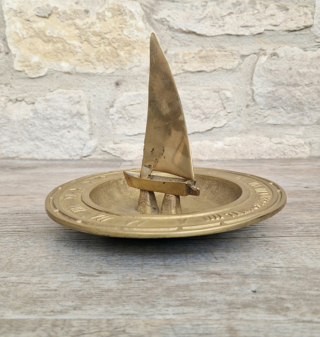 Bronze & Brass Sailing Boat Birdbath Sundial Vintage Garden Ornament