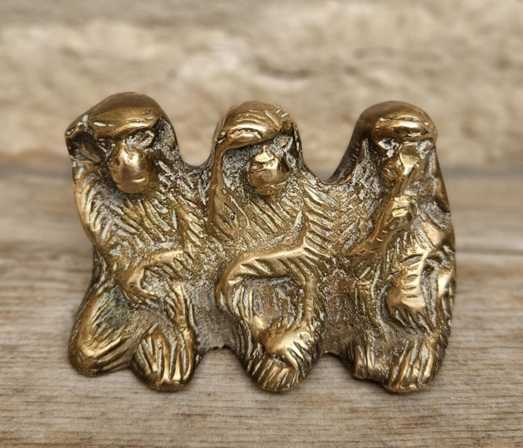 Vintage Brass Three wise Monkeys Figure Hear, See and Speak no Evil