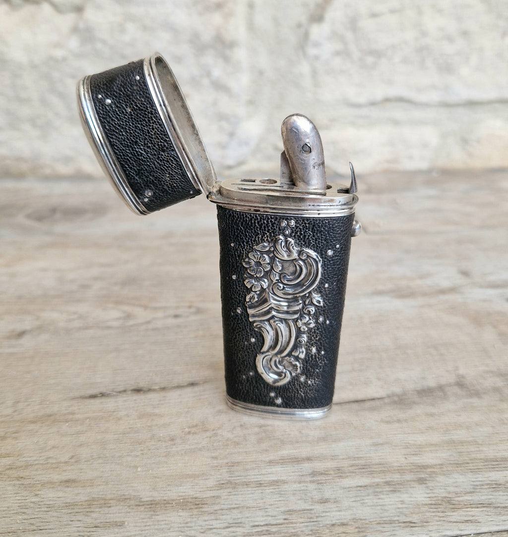 18th Century Etui French Black Shagreen & Silver Necessaire Case Rare Early Example